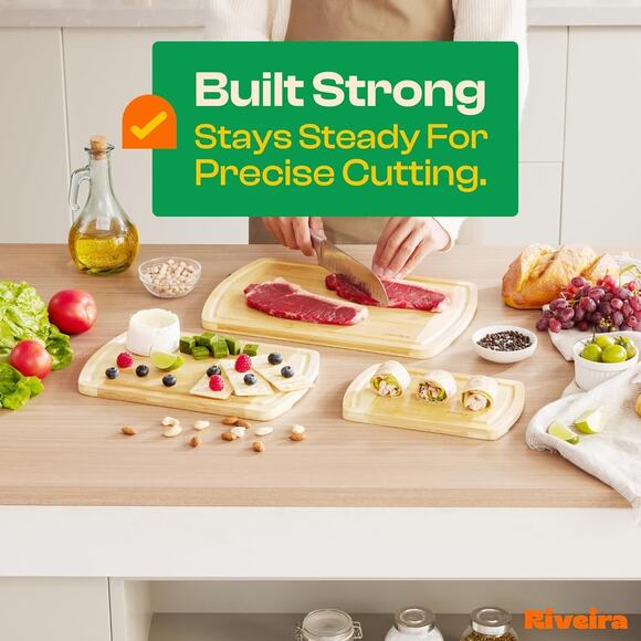 Riveira Two Tone Bamboo Wood Cutting Board – Versatile And Durable: Set Of 3 Pcs - Picture 4 of 6